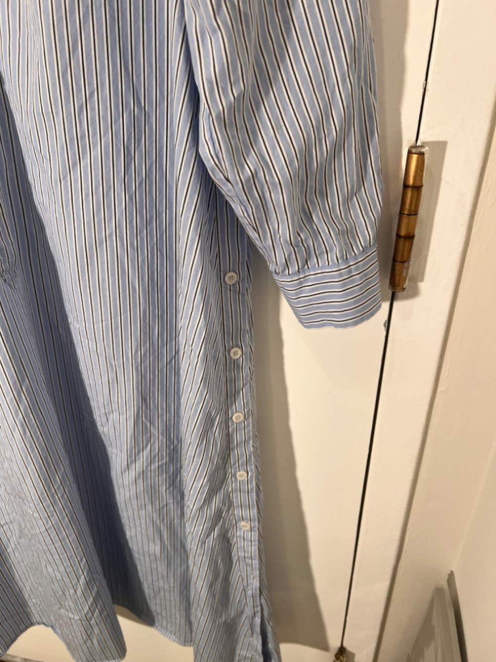 ZARA Women Blue Striped Button Down Belt Cotton Shirt Dress Size L - Picture 3 of 9